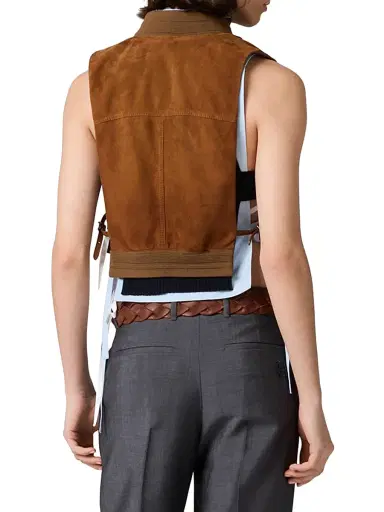 Miu Miu Women's Waxed Suede Leather Vest | Thumbnail 3 Miu Miu Women's Waxed Suede Leather Vest | Thumbnail 3