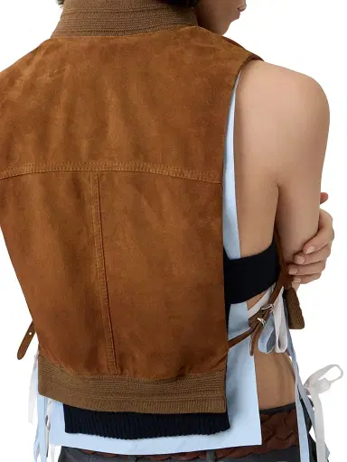 Miu Miu Women's Waxed Suede Leather Vest | Thumbnail 4 Miu Miu Women's Waxed Suede Leather Vest | Thumbnail 4