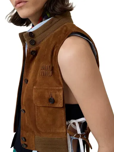 Miu Miu Women's Waxed Suede Leather Vest | Thumbnail 5 Miu Miu Women's Waxed Suede Leather Vest | Thumbnail 5