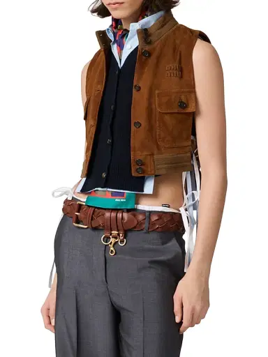 Miu Miu Women's Waxed Suede Leather Vest | Thumbnail 6 Miu Miu Women's Waxed Suede Leather Vest | Thumbnail 6