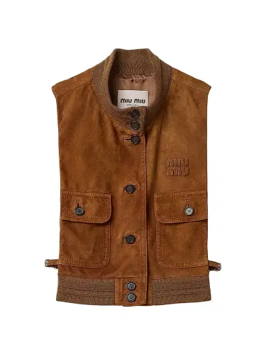 Miu Miu Women's Waxed Suede Leather Vest | Thumbnail 1 Miu Miu Women's Waxed Suede Leather Vest | Thumbnail 1