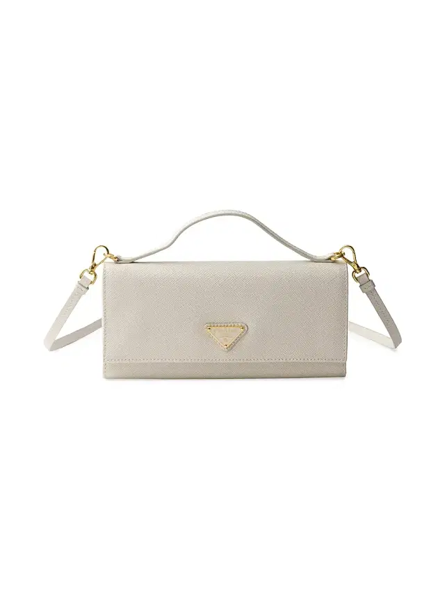 Women's Saffiano Leather Wallet with Shoulder Strap - Beige Khaki
