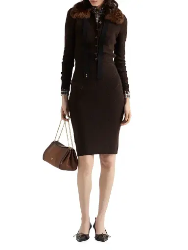 Prada Women's Openwork Cashmere Knit Skirt - Brown | Thumbnail 6