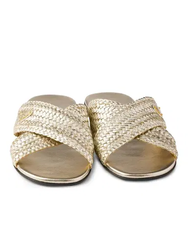 Prada Women's Woven Leather Crisscross Slides | Thumbnail 2 Prada Women's Woven Leather Crisscross Slides | Thumbnail 2
