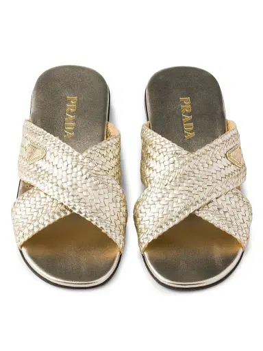 Prada Women's Woven Leather Crisscross Slides | Thumbnail 4 Prada Women's Woven Leather Crisscross Slides | Thumbnail 4