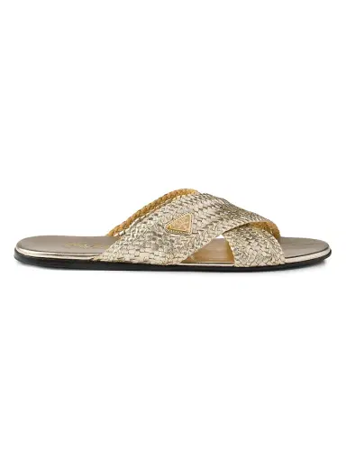 Prada Women's Woven Leather Crisscross Slides | Thumbnail 1 Prada Women's Woven Leather Crisscross Slides | Thumbnail 1