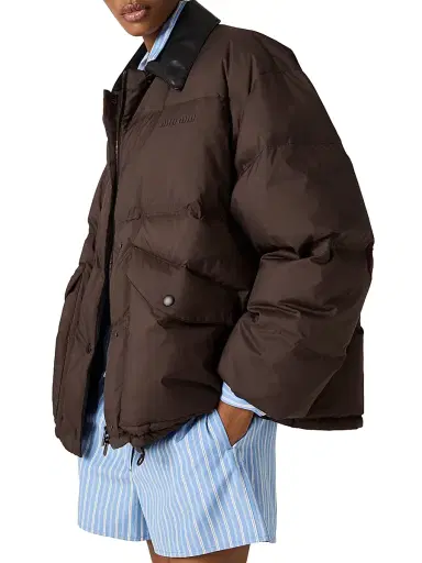 Miu Miu Women's Technical Pongé Cropped Down Jacket | Thumbnail 3 Miu Miu Women's Technical Pongé Cropped Down Jacket | Thumbnail 3