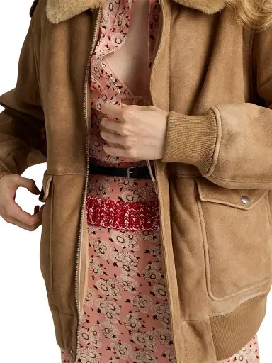 Prada Women's Shearling Bomber Jacket - Beige Multi - Size 8 | Thumbnail 3