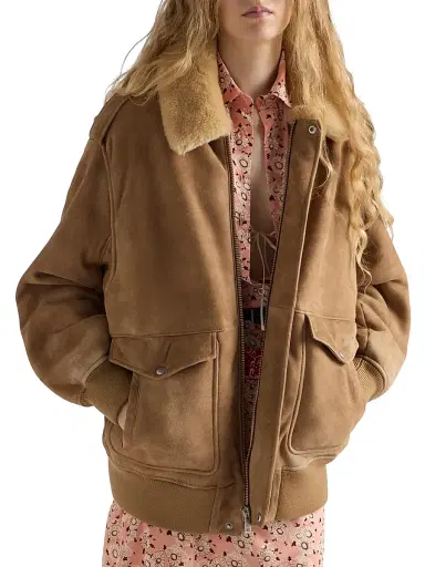 Prada Women's Shearling Bomber Jacket - Beige Multi - Size 8 | Thumbnail 4