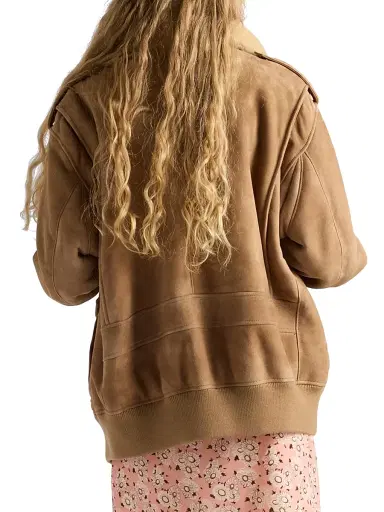 Prada Women's Shearling Bomber Jacket - Beige Multi - Size 8 | Thumbnail 5