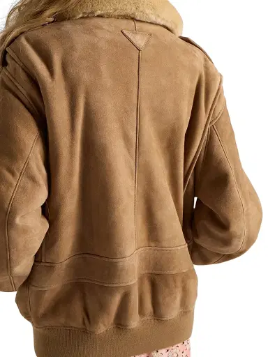 Prada Women's Shearling Bomber Jacket - Beige Multi - Size 8 | Thumbnail 6