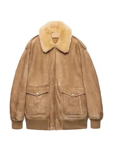 Prada Women's Shearling Bomber Jacket - Beige Multi - Size 8 | Thumbnail 1