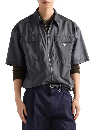 Prada Men's Short-Sleeved Light Re-Nylon Shirt - Grey - Size Medium | Thumbnail 2
