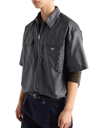 Prada Men's Short-Sleeved Light Re-Nylon Shirt - Grey - Size Medium | Thumbnail 3