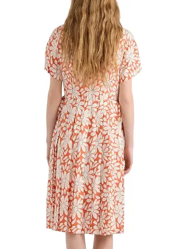 Prada Women's Printed Pleated Pongé Dress - Orange - Size 4 | Thumbnail 3 Prada Women's Printed Pleated Pongé Dress - Orange - Size 4 | Thumbnail 3