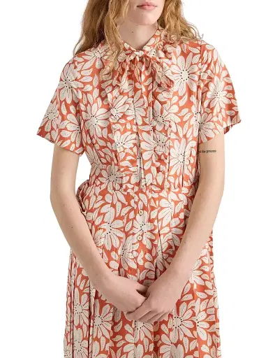 Prada Women's Printed Pleated Pongé Dress - Orange - Size 4 | Thumbnail 4 Prada Women's Printed Pleated Pongé Dress - Orange - Size 4 | Thumbnail 4