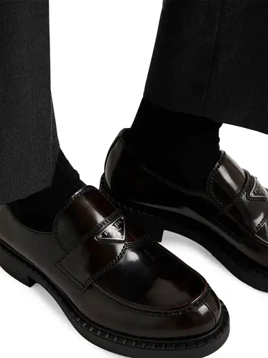 Prada Men's Brushed Leather Loafers - Brown | Thumbnail 2 Prada Men's Brushed Leather Loafers - Brown | Thumbnail 2
