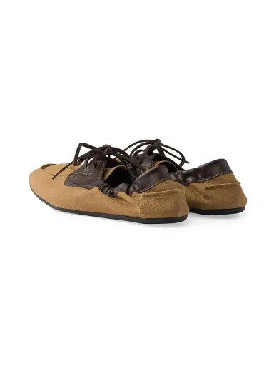 Prada Men's Shuffle Aged Canvas and Leather Boat Shoes - Brown - Size 12 | Thumbnail 3