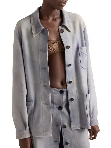 Prada Women's Suede Caban Jacket - Blue - Size 2 | Thumbnail 2 Prada Women's Suede Caban Jacket - Blue - Size 2 | Thumbnail 2