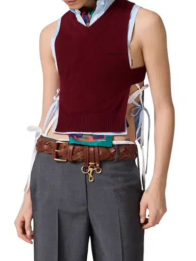 Miu Miu Women's Cashmere Knit Vest - Dark Red - Size 4 | Thumbnail 2
