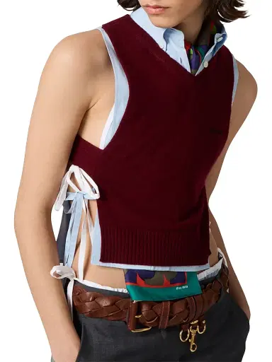 Miu Miu Women's Cashmere Knit Vest - Dark Red - Size 4 | Thumbnail 3