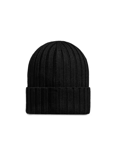 Moncler Women's Wool Ribbed Knit Logo Beanie - Black | Thumbnail 2 Moncler Women's Wool Ribbed Knit Logo Beanie - Black | Thumbnail 2