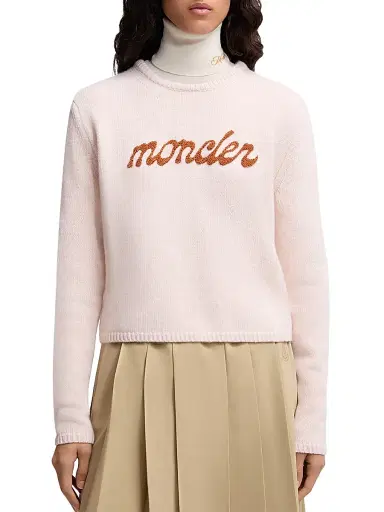 Moncler Women's Crew-Neck Sweater in Wool & Cashmere - Light Pink | Thumbnail 2 Moncler Women's Crew-Neck Sweater in Wool & Cashmere - Light Pink | Thumbnail 2