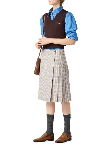 Miu Miu Women's Checked Technical Fabric Skirt | Thumbnail 6 Miu Miu Women's Checked Technical Fabric Skirt | Thumbnail 6