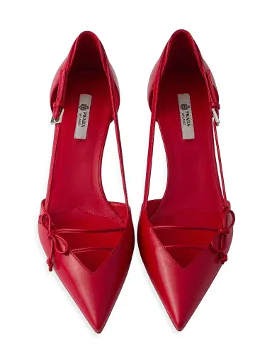 Prada Women's Open-Side Leather Pumps - Red - Size 7 | Thumbnail 4