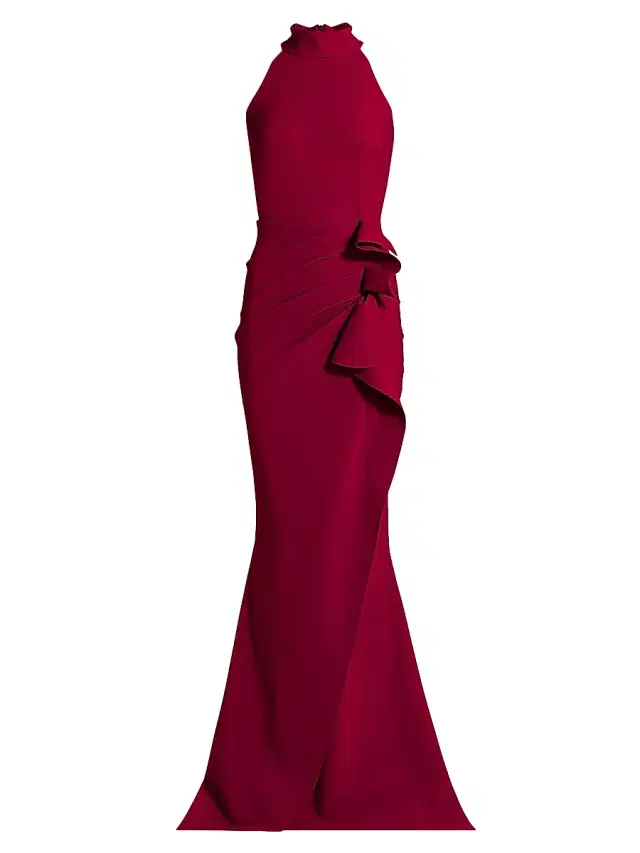 Chiara Boni La Petite Robe Women's Gudrum Halter Ruffle Gown - Garnet