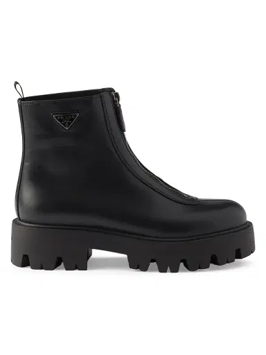 Prada Women's Leather Zipper Booties - Black - Size 7 | Thumbnail 1 Prada Women's Leather Zipper Booties - Black - Size 7 | Thumbnail 1