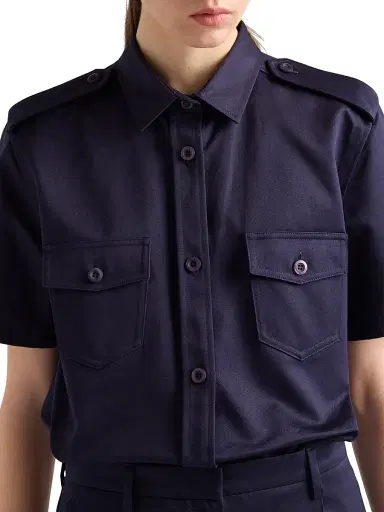 Prada Women's Short Sleeved Chino Shirt - Blue - Size 2 | Thumbnail 3 Prada Women's Short Sleeved Chino Shirt - Blue - Size 2 | Thumbnail 3