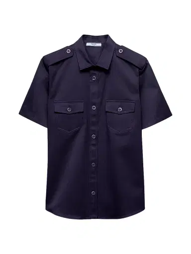 Prada Women's Short Sleeved Chino Shirt - Blue - Size 2 | Thumbnail 1 Prada Women's Short Sleeved Chino Shirt - Blue - Size 2 | Thumbnail 1