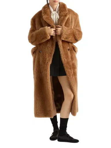 Prada Women's Shearling Double Breasted Coat - Brown | Thumbnail 2 Prada Women's Shearling Double Breasted Coat - Brown | Thumbnail 2