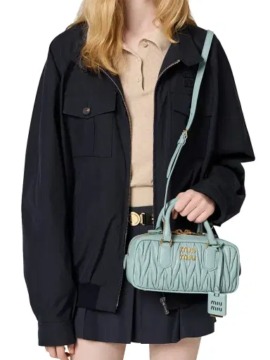 Miu Miu Women's Arcadie Matelassé Nappa Leather Top Handle Bag - Blue | Thumbnail 8 Miu Miu Women's Arcadie Matelassé Nappa Leather Top Handle Bag - Blue | Thumbnail 8