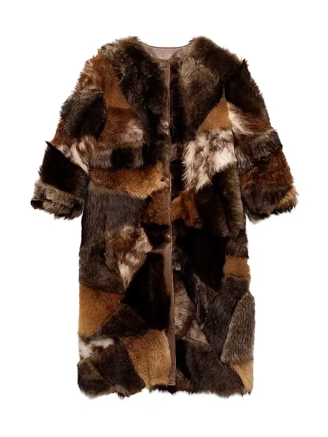 Women's Patchwork Shearling Coat - Assorted