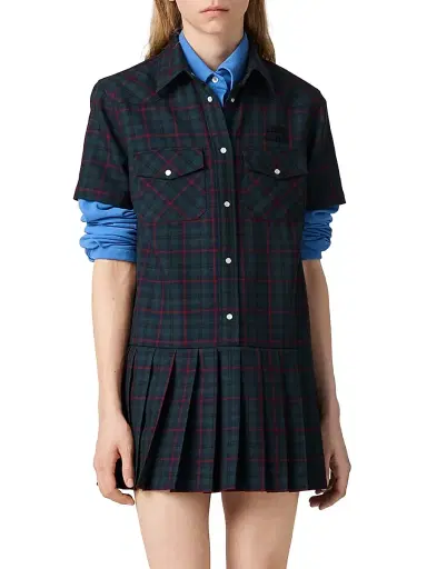Miu Miu Women's Pleated Plaid Mini-Dress - Blue - Size 4 | Thumbnail 2