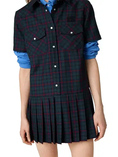 Miu Miu Women's Pleated Plaid Mini-Dress | Thumbnail 4 Miu Miu Women's Pleated Plaid Mini-Dress | Thumbnail 4