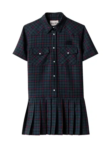 Miu Miu Women's Pleated Plaid Mini-Dress - Blue - Size 4 | Thumbnail 1