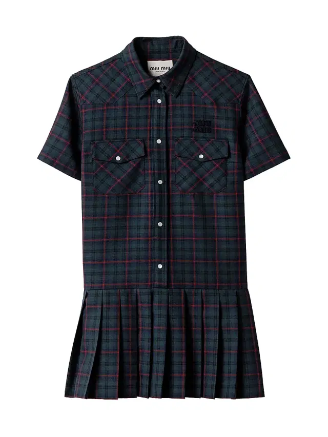 Women's Pleated Plaid Mini-Dress - Blue