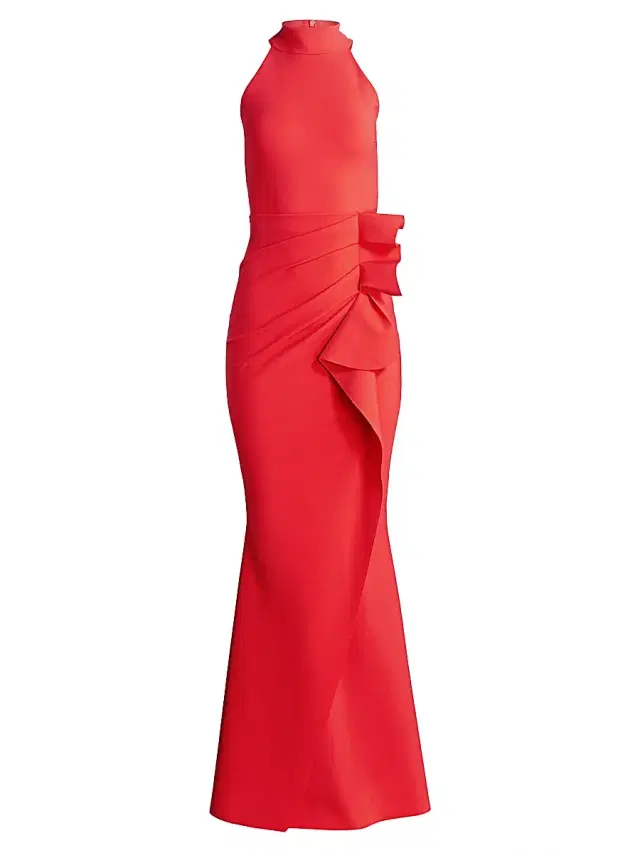 Chiara Boni La Petite Robe Women's Gudrum Halter Ruffle Gown - Geranium
