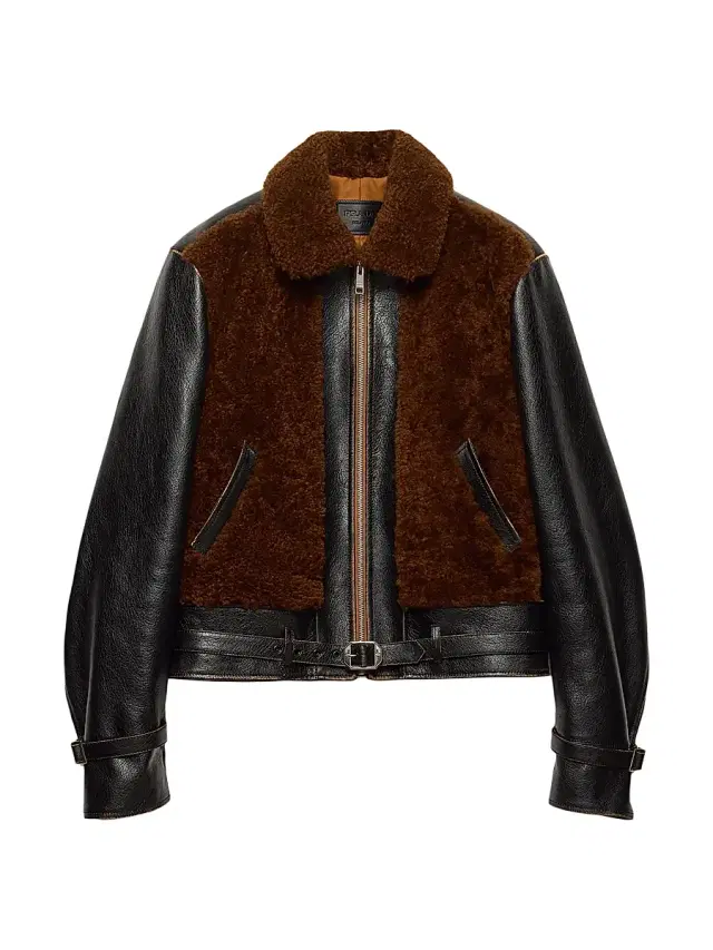 Men's Leather and Shearling Jacket - Black
