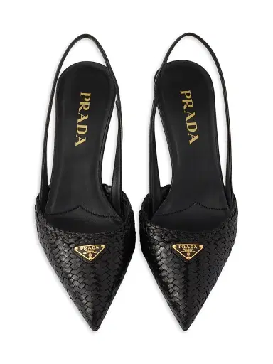 Prada Women's Woven Leather Slingback Pumps - Black - Size 7 | Thumbnail 4 Prada Women's Woven Leather Slingback Pumps - Black - Size 7 | Thumbnail 4