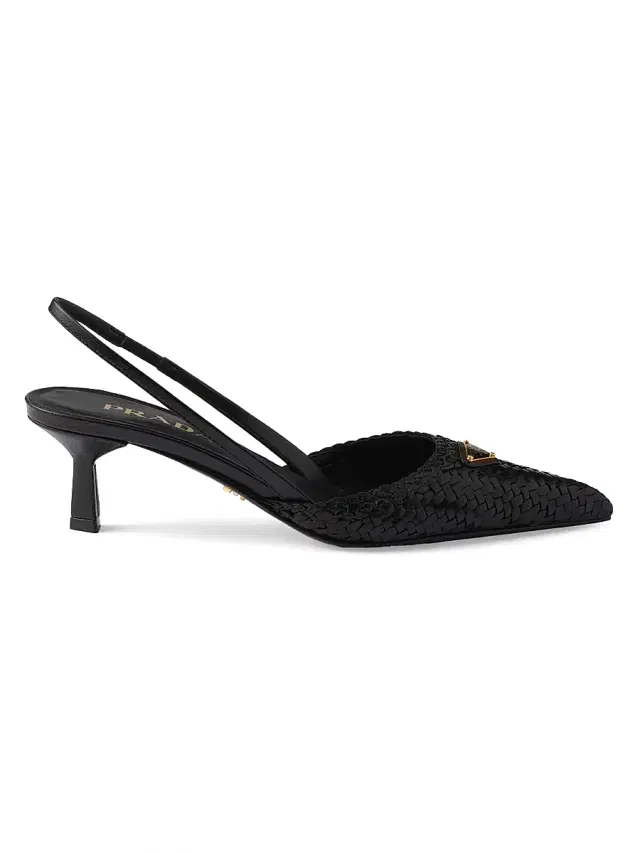 Prada Women's Woven Leather Slingback Pumps - Black