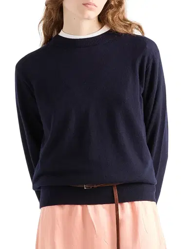 Prada Women's Cashmere Crewneck Sweater - Blue | Thumbnail 2 Prada Women's Cashmere Crewneck Sweater - Blue | Thumbnail 2