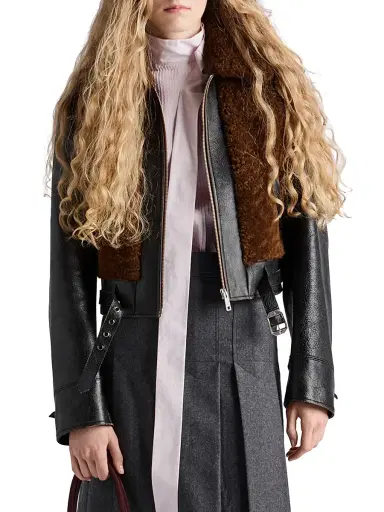 Prada Women's Leather and Shearling Jacket - Black | Thumbnail 2 Prada Women's Leather and Shearling Jacket - Black | Thumbnail 2