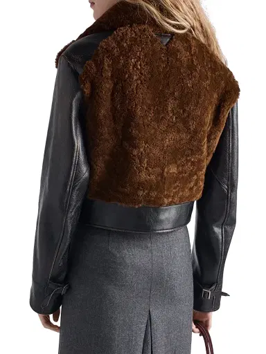 Prada Women's Leather and Shearling Jacket - Black | Thumbnail 4 Prada Women's Leather and Shearling Jacket - Black | Thumbnail 4