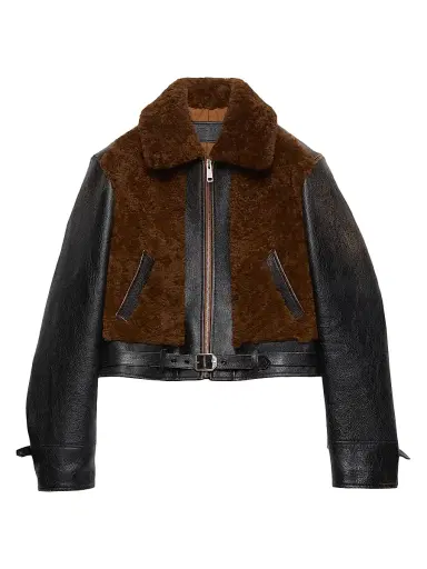Prada Women's Leather and Shearling Jacket - Black | Thumbnail 1 Prada Women's Leather and Shearling Jacket - Black | Thumbnail 1