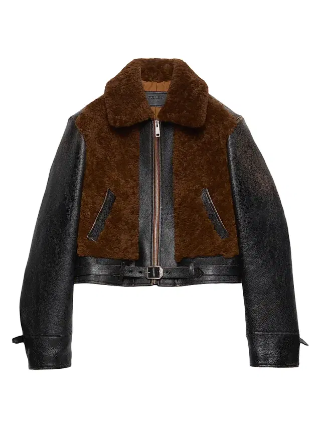 Women's Leather and Shearling Jacket - Black