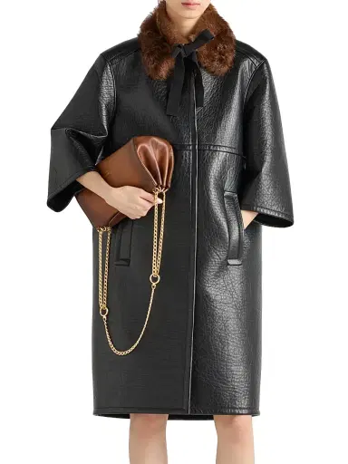 Prada Women's Bonded Leather Coat - Black - Size 6 | Thumbnail 2 Prada Women's Bonded Leather Coat - Black - Size 6 | Thumbnail 2